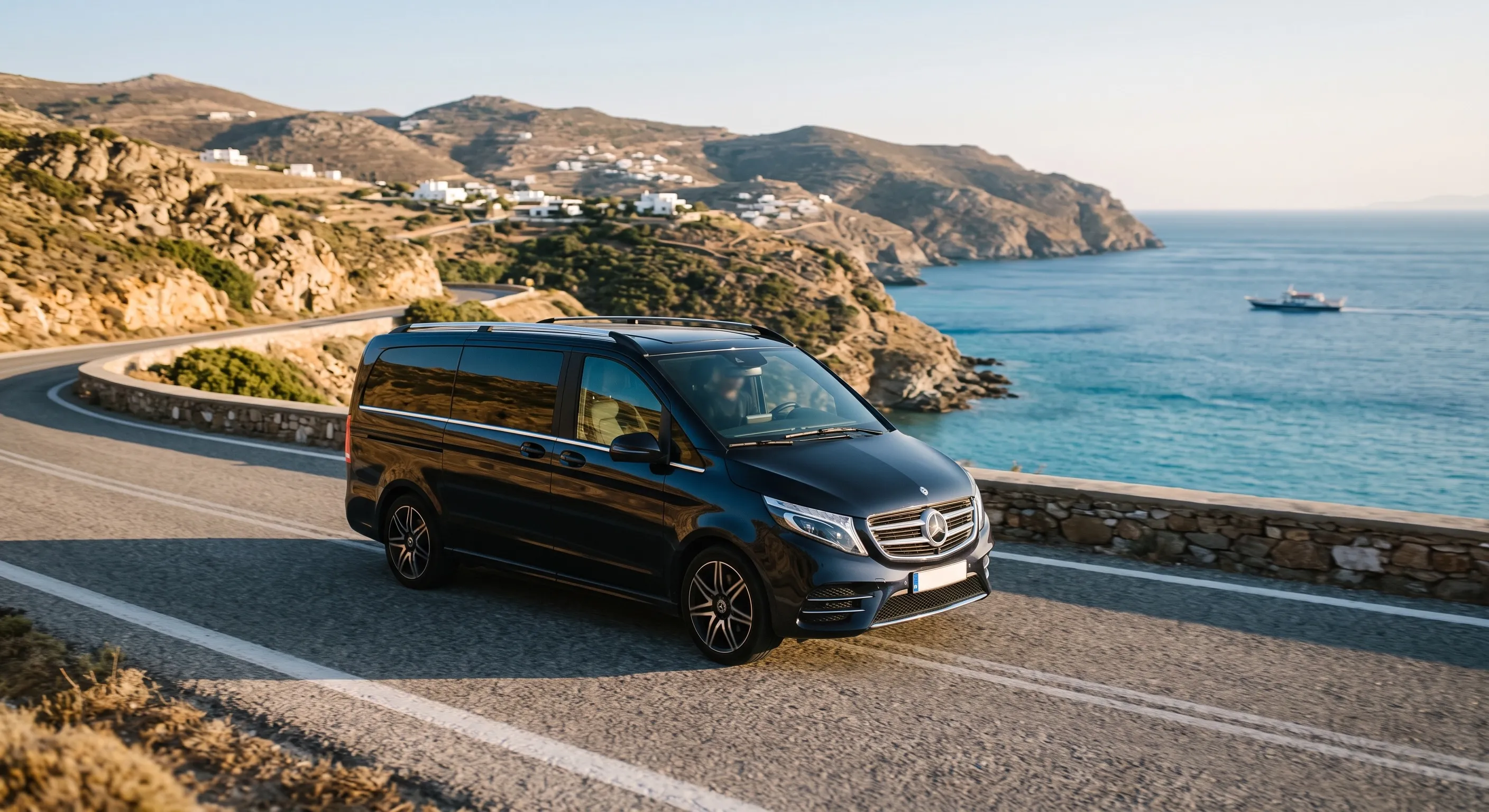 Modern black van for airport and island transfers