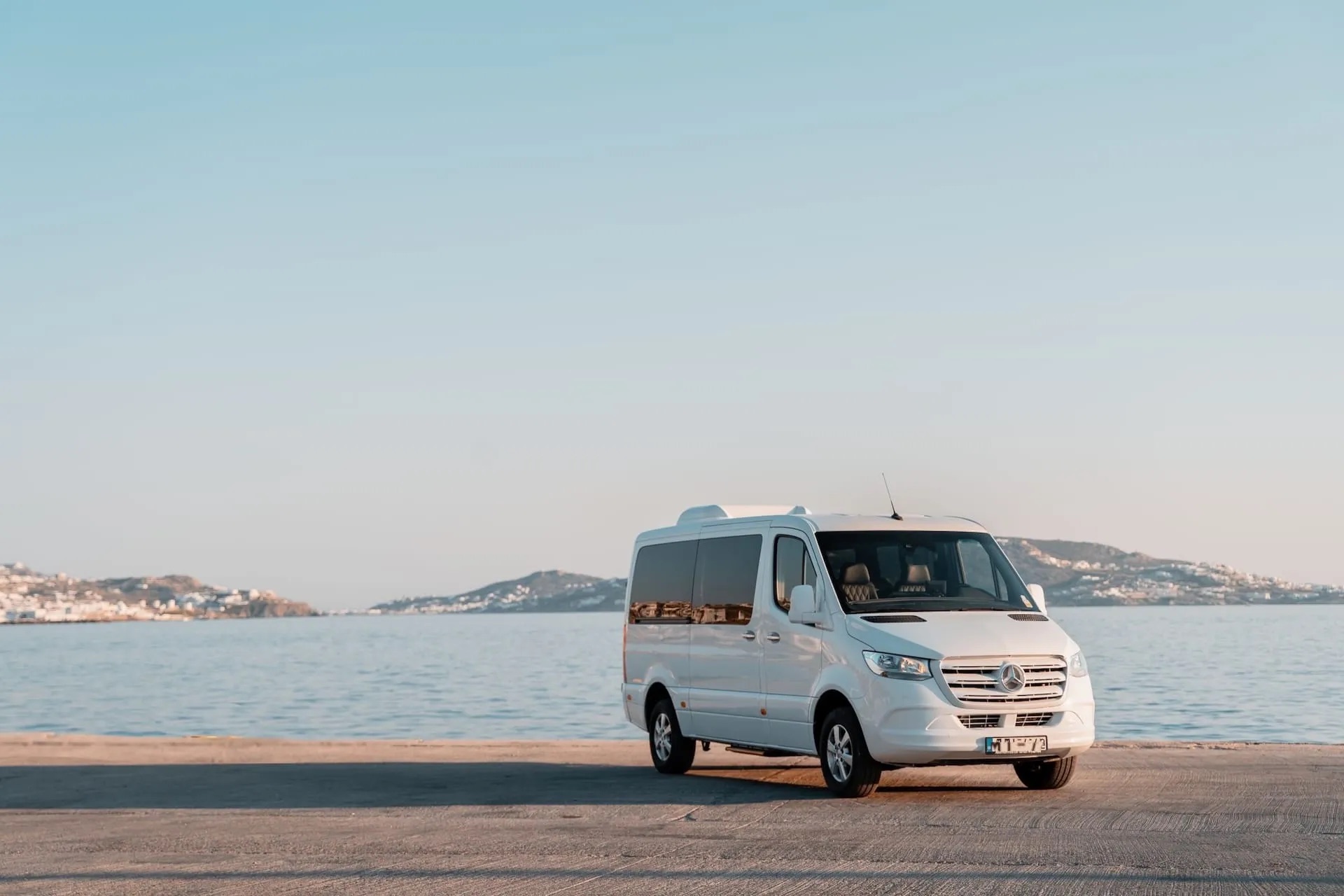 Modern black van for airport and island transfers